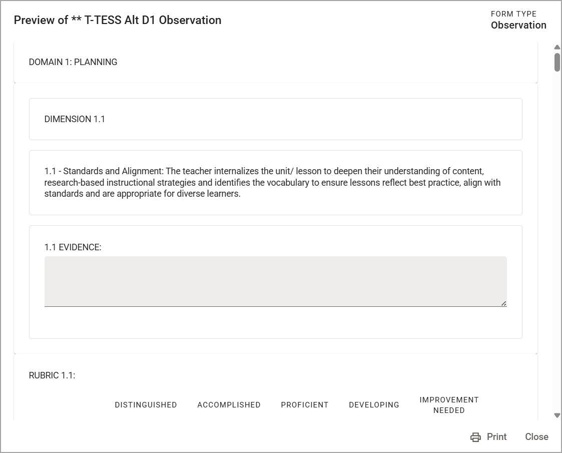 Preview of a T-TESS observation form.